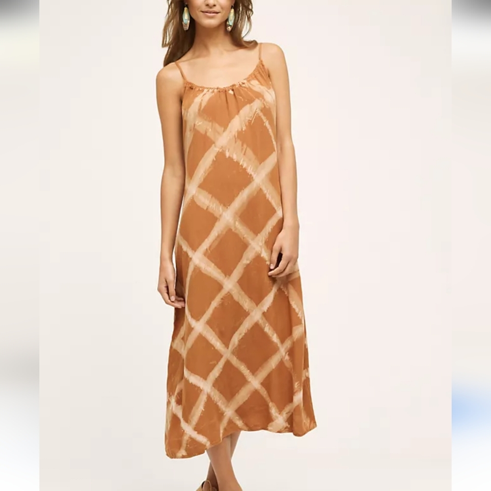 Anthropologie The Odells Brown Tie Dye Boho Beach Casual Morgana Midi Dress XS - Picture 1 of 11